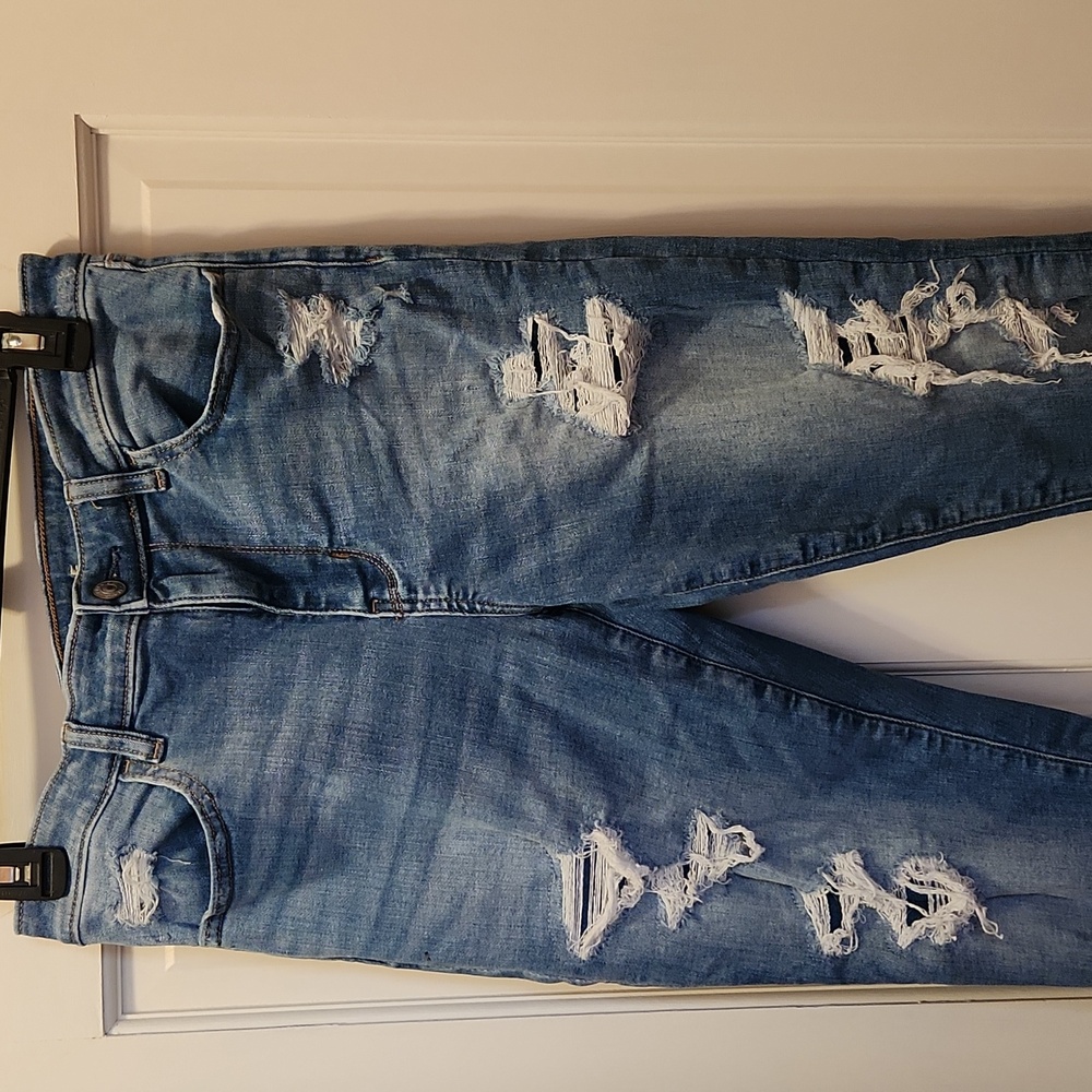 American Eagle Next Level Stretch 12 Short Blue Denim Distressed Jeggings Jeans - Picture 2 of 11